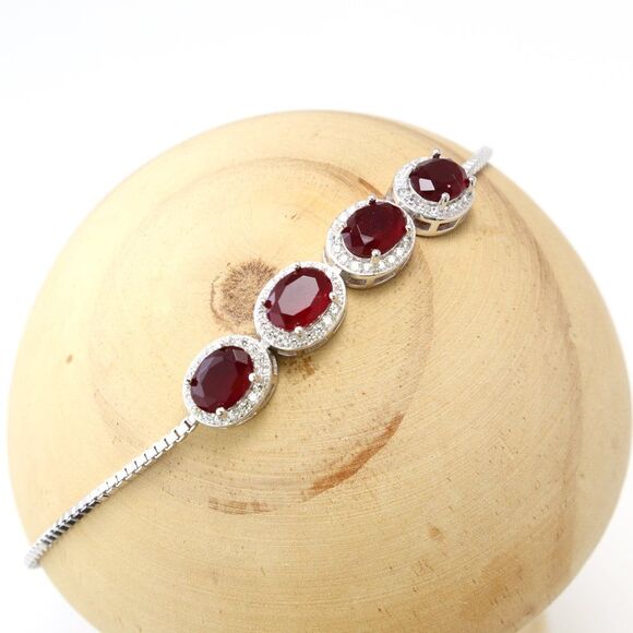 Adjustable Red Stone Bracelet 9258 Sterling Silver with Stunning CZ - Picture 4 of 8